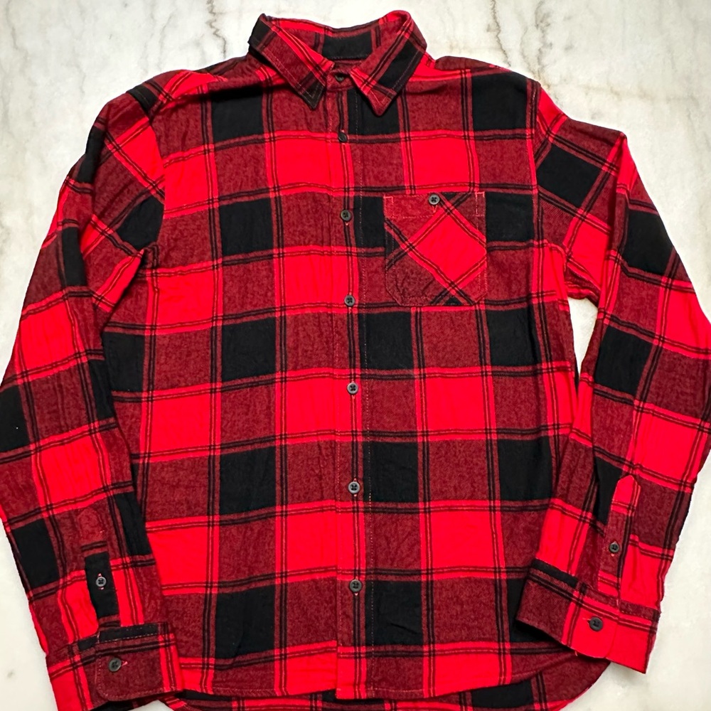 WONDER NATION • Red and Black Checkered Plaid Longsleeve Shirt - YOUTH XXL (18)